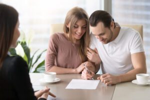A couple reviewing documents.