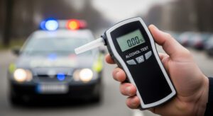 a police holding a breathalyzer