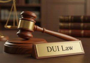 A gavel and sign with DUI Law on it.